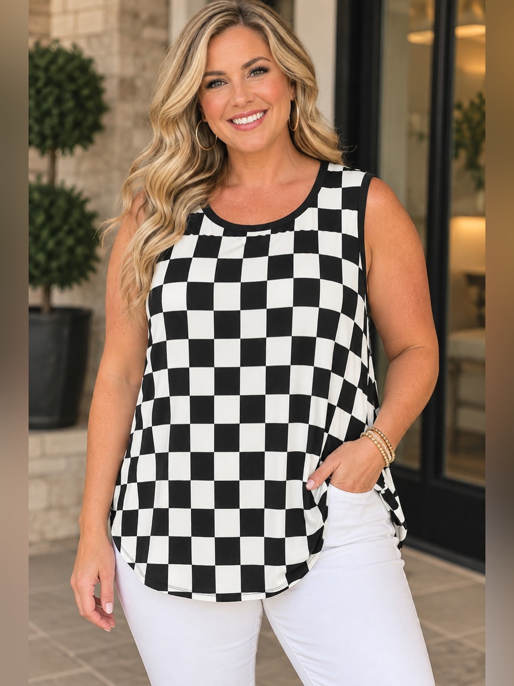 LuLaRoe ‘Cocoa’ Checkerboard Tank Top XL